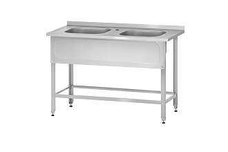 Ванна моечная цельнотянутая ВМЦн - 1000x600x860 Norma Inox, 2 м/о 400x400x250, борт, отв. д/смесит., экран (ножка угловая)