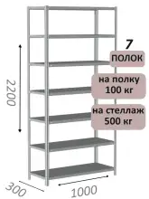 Стеллаж MS Standart 220х100х30, 7 полок, серый